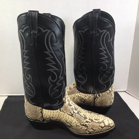 Vintage 1997 Laredo Snakeskin Western Cowboy Boots Black Tan Size 8.5 EE New - Picture 10 of 11
